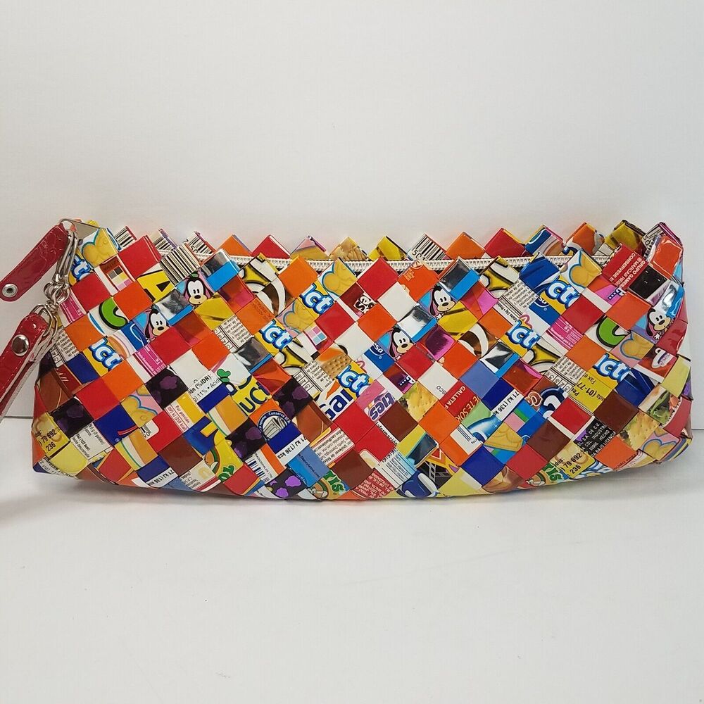Nahui Ollin Tutti Frutti Woven Cookie Candy Wrapper Wristlet Clutch Zip Purse